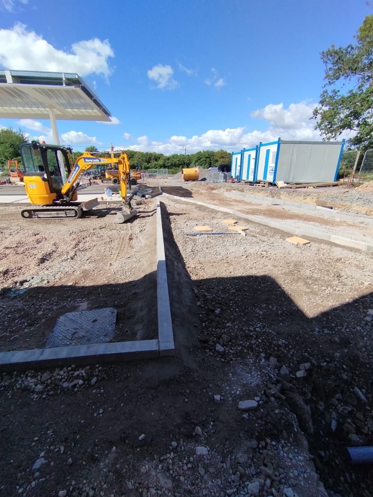 Groundworks, kerbing and plant on a commercial development